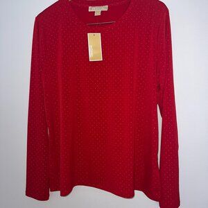 Michael Michael Kors Red Studded Long Sleeve Top XL - NWT
